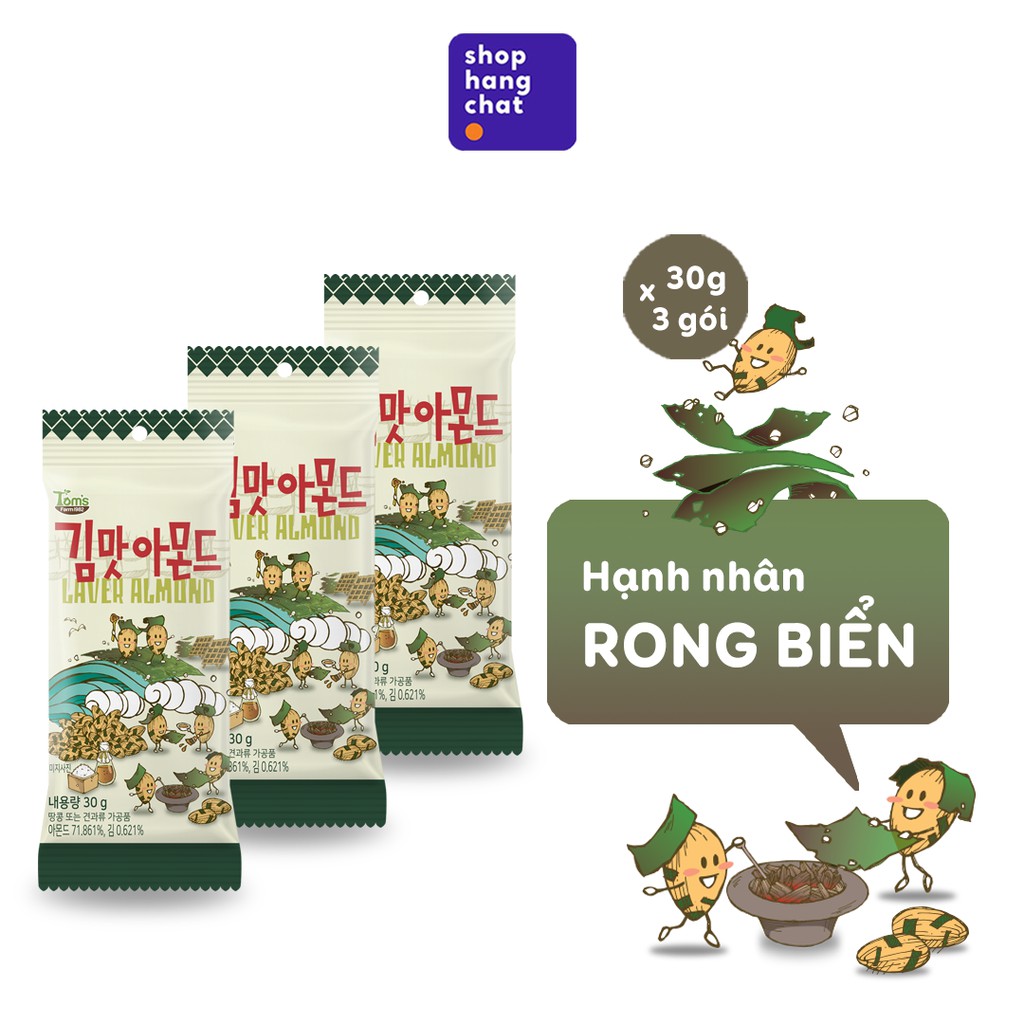 Combo 3 gói Hạt Hạnh Nhân Tẩm Vị Hàn Quốc Tom's Farm 30G