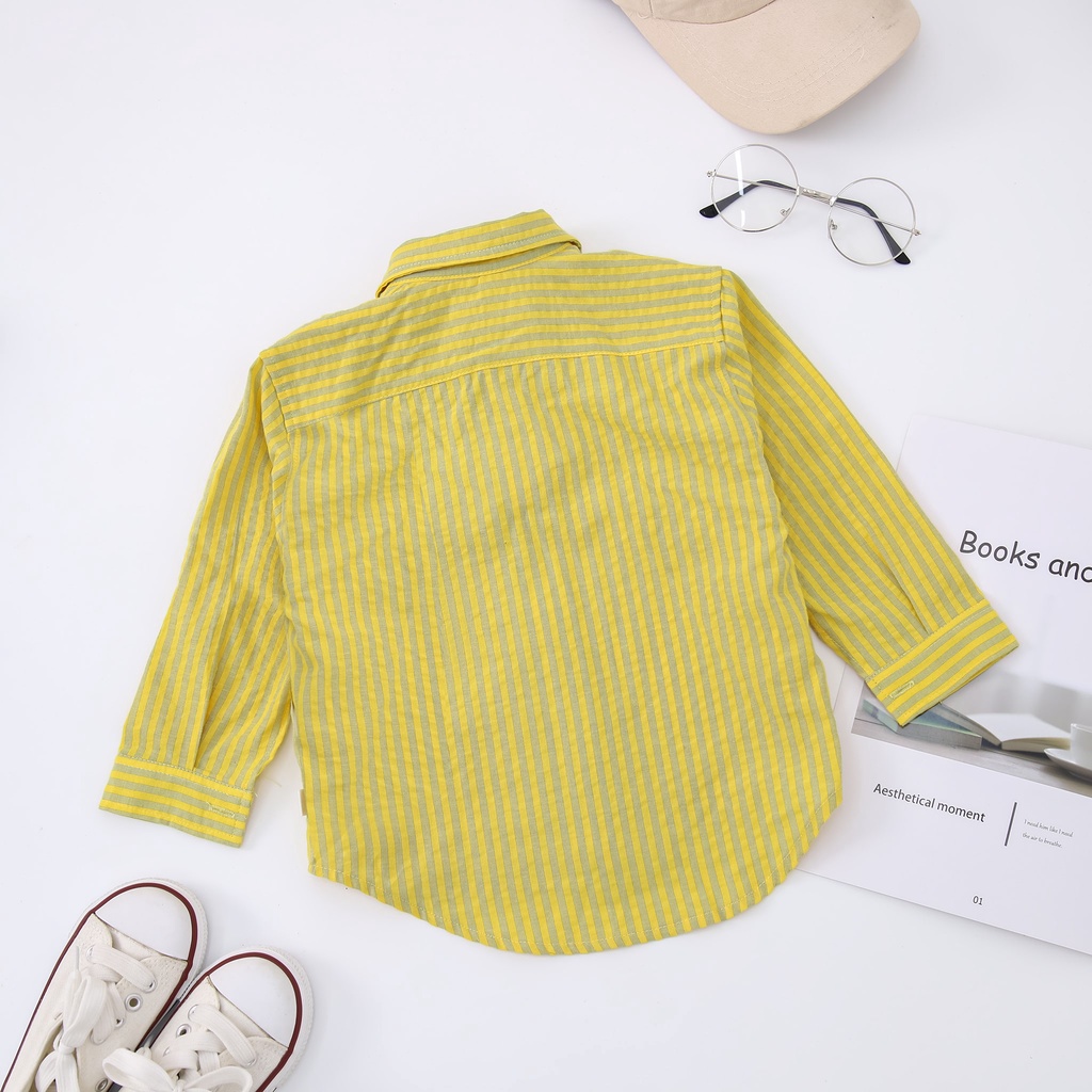 [25.6 GIẢM 40K ĐƠN 299K] Áo sơ mi bé trai ILABY kẻ dài tay túi ngực chất liệu thô cotton thoáng mát [22IB09600622]