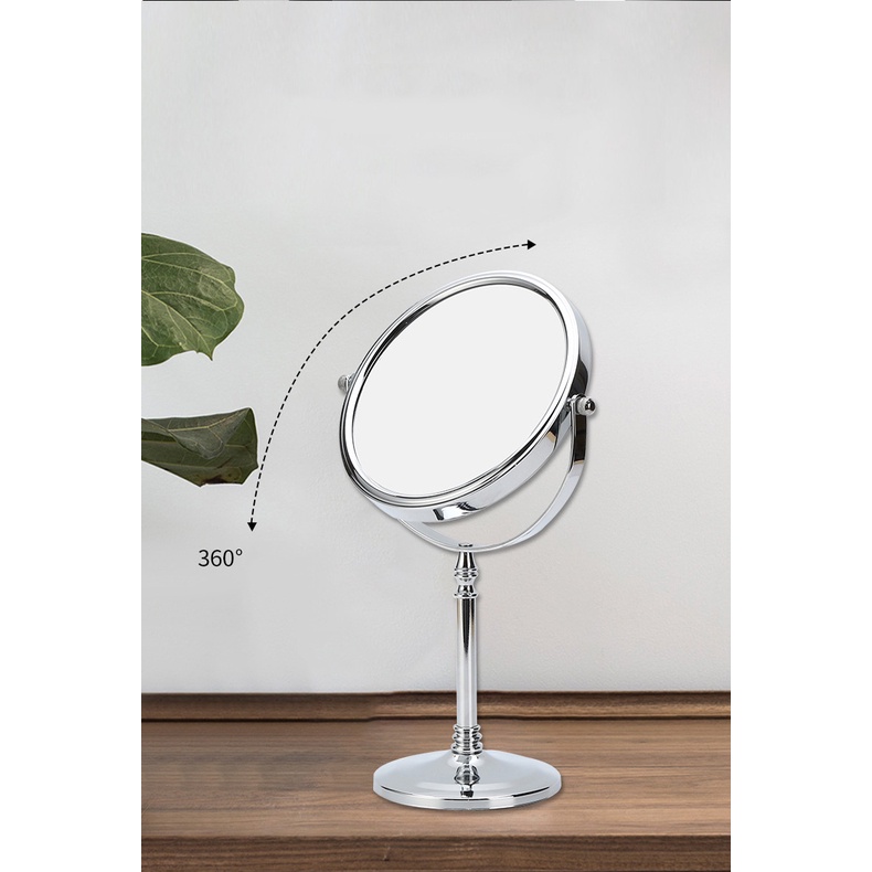Gương trang điểm để bàn Roman, LED, Crom, phóng đại zoom x3, 2 mặt xoay siêu nét Minh House