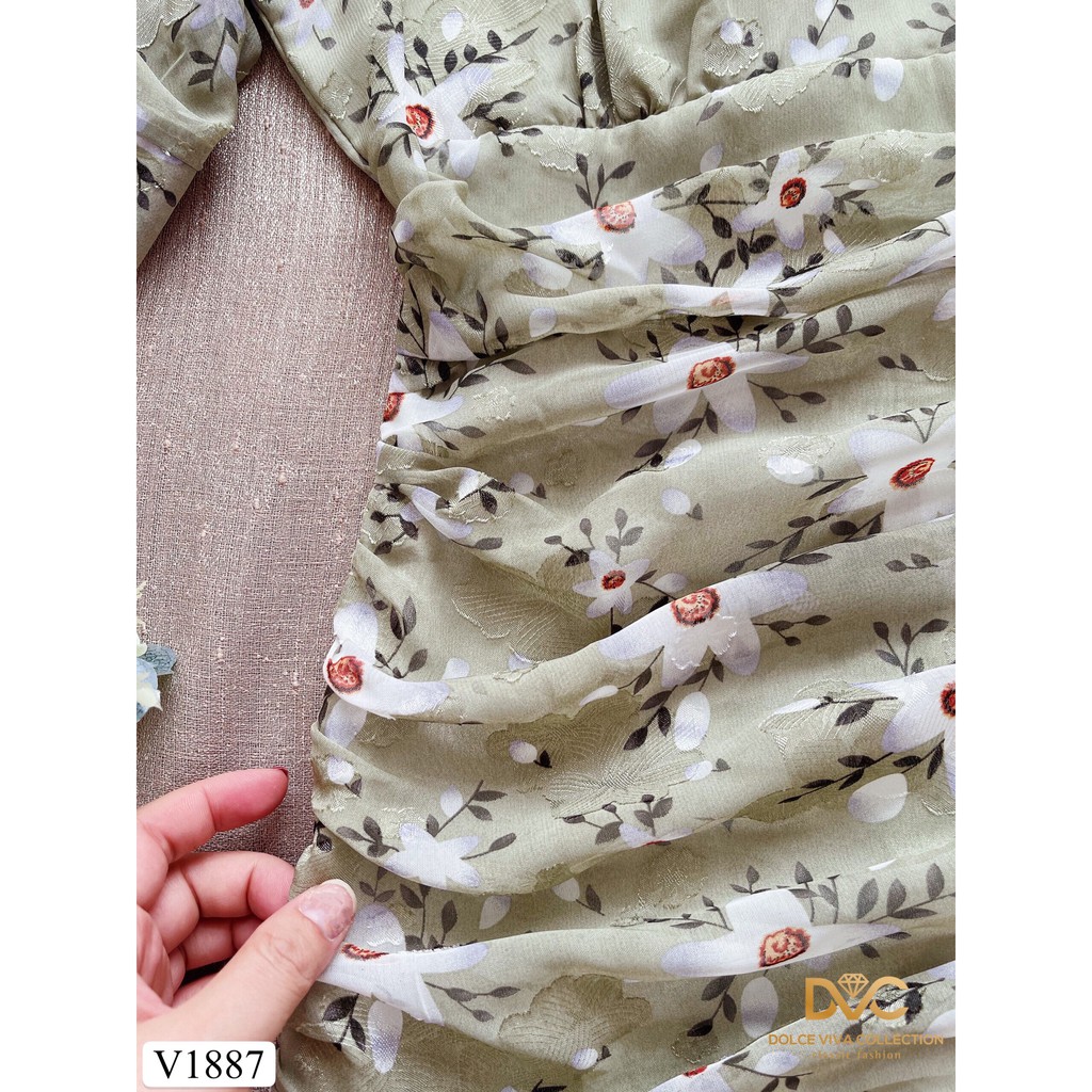 Váy xanh hoa xếp li đuôi cá V1887 -  Đẹp Shop DVC - Kèm ảnh thật trải sàn do shop tự chụp | BigBuy360 - bigbuy360.vn