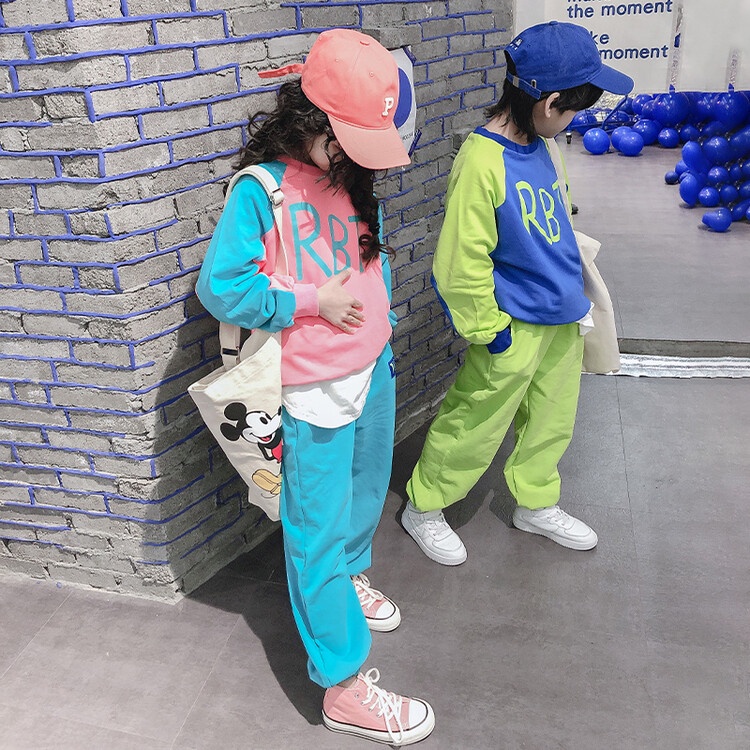 Bộ Đồ Thể Thao Dài Tay In Chữ Phối Màu Thời Trang Xuân Thu Cho Bé Gái