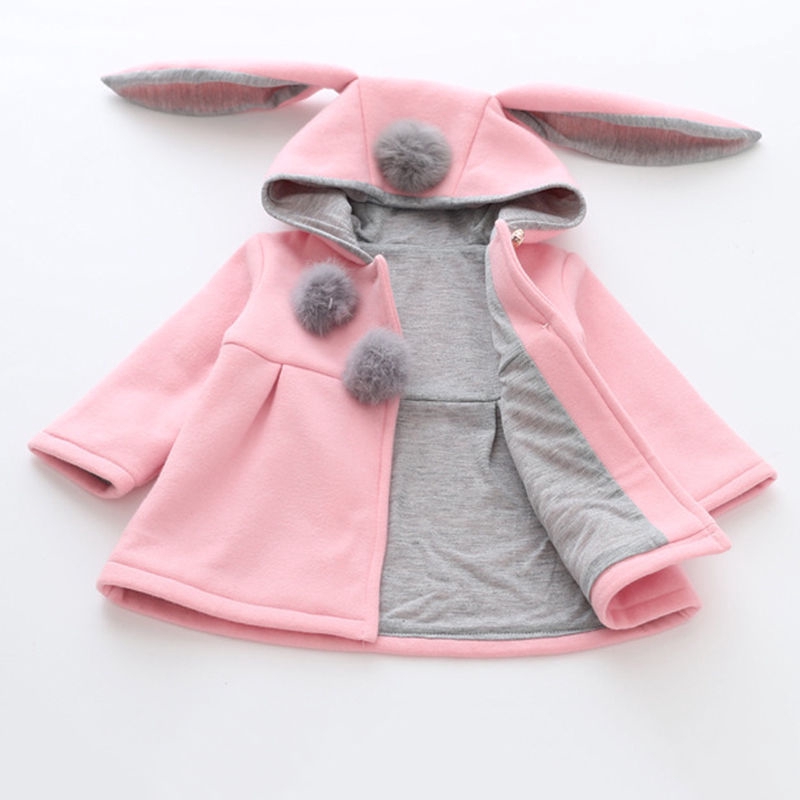 Áo khoác có mũ tai thỏ dễ thương cho bé gái