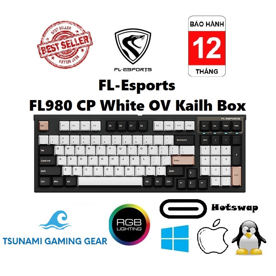 Phím cơ FL-Esports FL980CP White Ovilia USB/ Kailh Box Switch/ led RGB/ đệm tiêu âm - BH 12 tháng