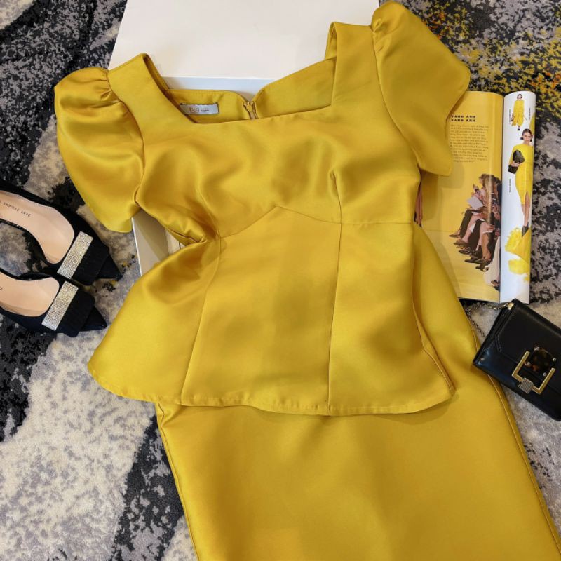 Sét áo peplum chân váy vàng sang trọng