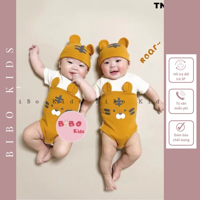 Body Hổ Con Ngắn Tay Kèm Mũ Hot Trend Mùa Hè 2022 Cho Bé Trai/Bé Gái 4-14kg