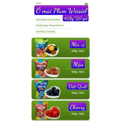 Ô mai cherry việt quất gói 425gr chua ngọt siêu ngon