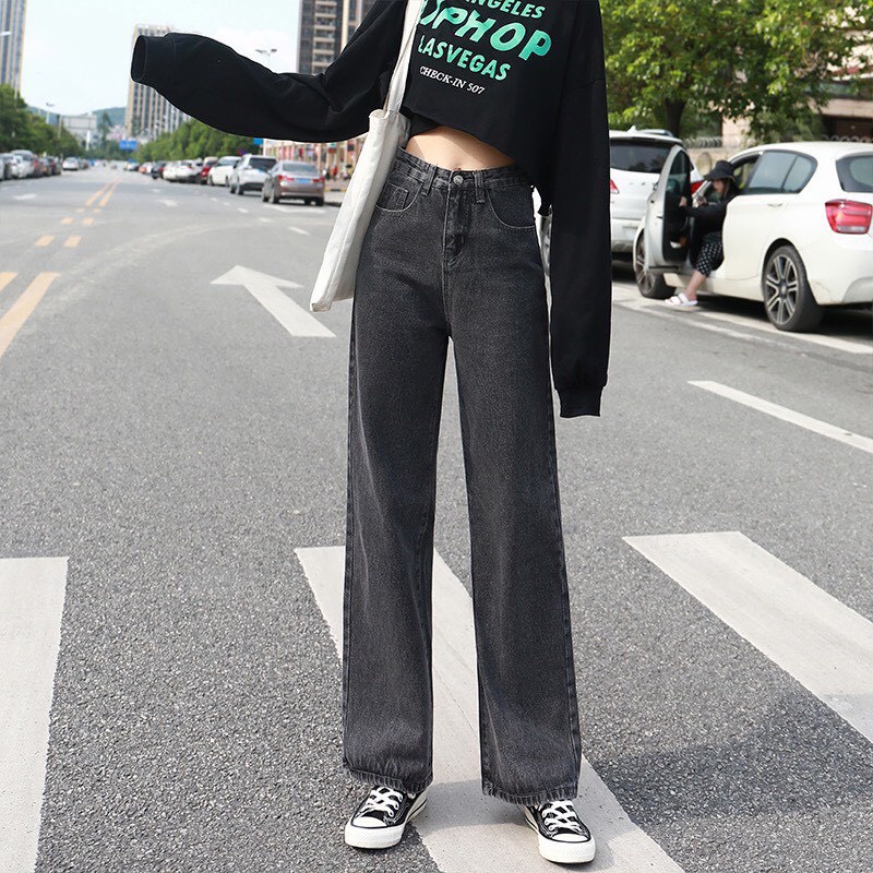 Quần Jeans Nữ Ống Suông, Quần Ống Rộng Co Giãn