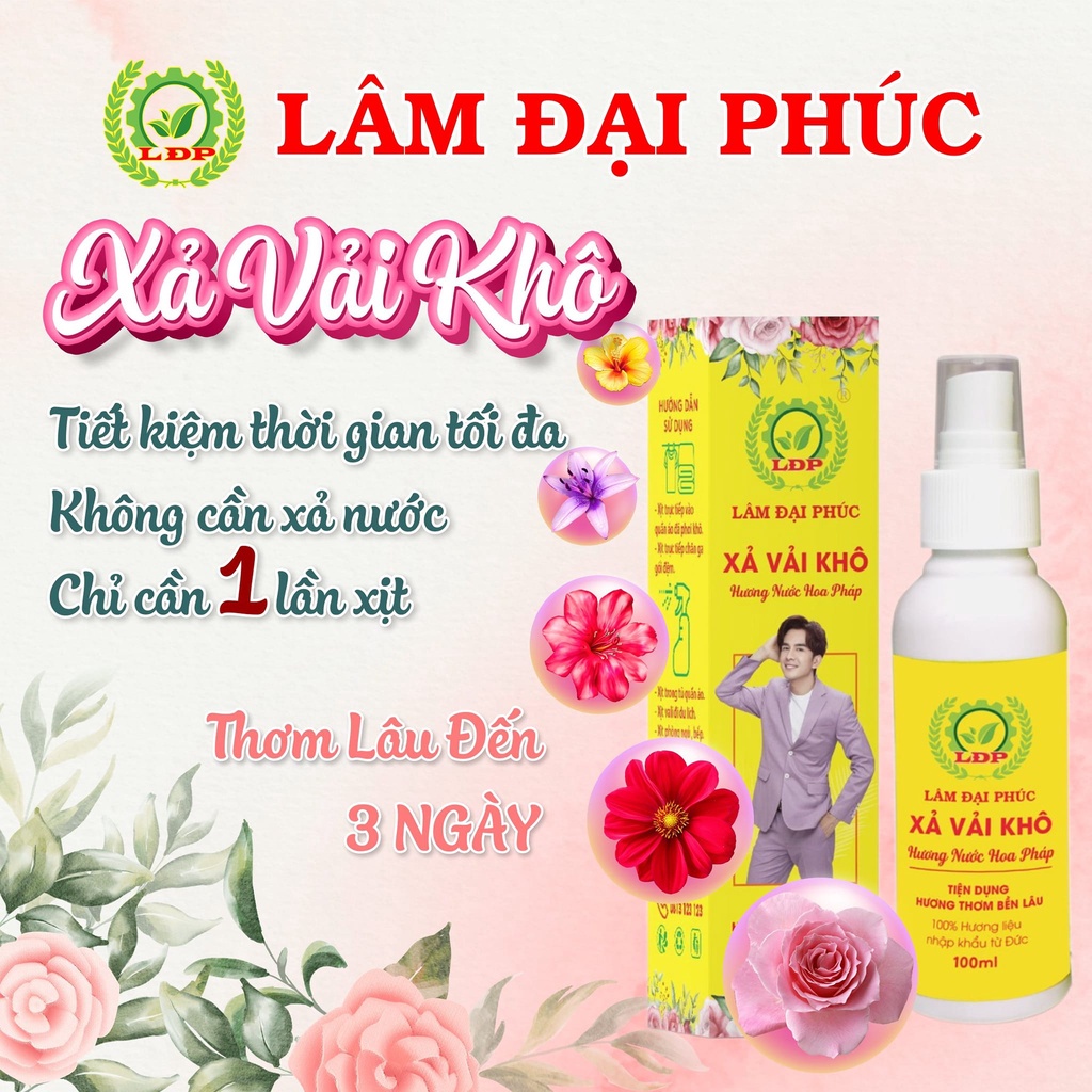 Xịt thơm quần áo xả vải khô Lâm Đại Phúc khử mùi mồ hôi làm mềm vải lưu hương lâu 48h 100ml