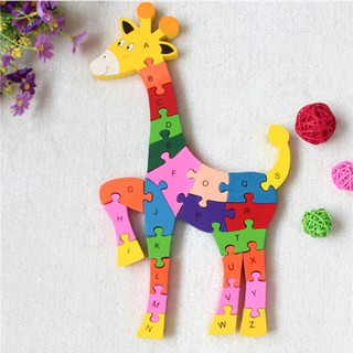 💐kids gifts Alphabet Deer Puzzle Assembled Building Blocks Wooden Toy