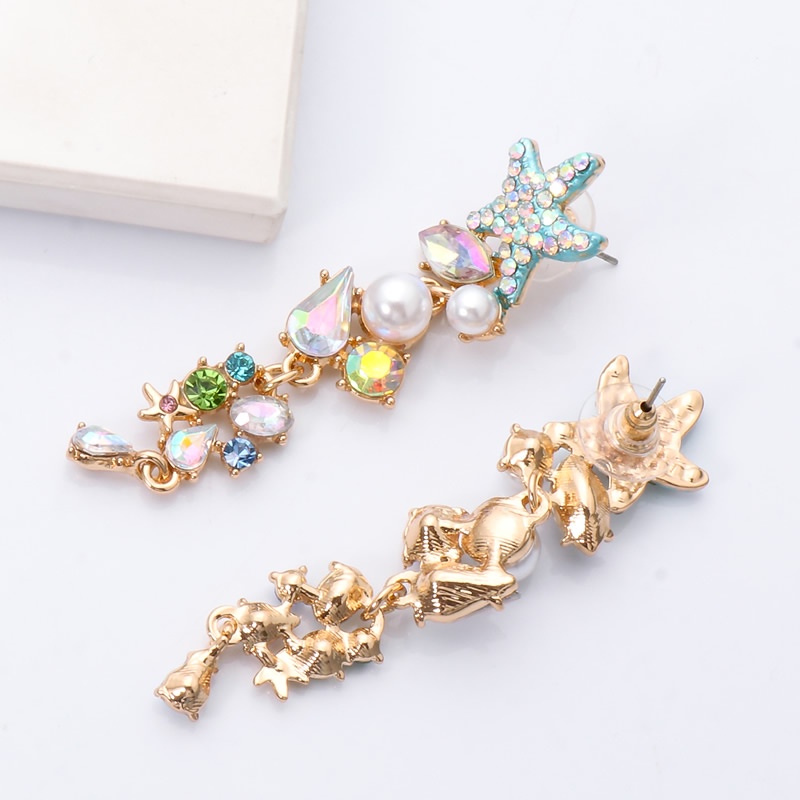 PINKDUDU Bông Tai Dáng Dài Mặt Hình Sao Biển Đính Đá Pha Lê Hồng Phong Cách Retro Thời Trang Cho Nữ PD647
