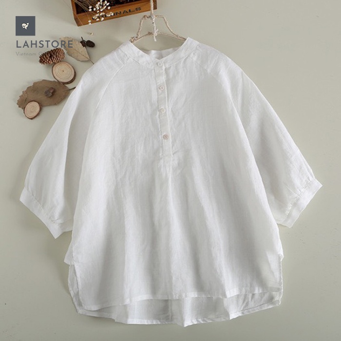 Áo sơ mi nữ form rộng vải linen tay cánh rơi trẻ trung - 𝐋𝐀𝐇𝐒𝐓𝐎𝐑𝐄 𝐒𝐡𝐢𝐫𝐭 𝐂𝐨𝐥𝐥𝐞𝐜𝐭𝐢𝐨𝐧 𝟐𝟎𝟐𝟐 (Trắng)