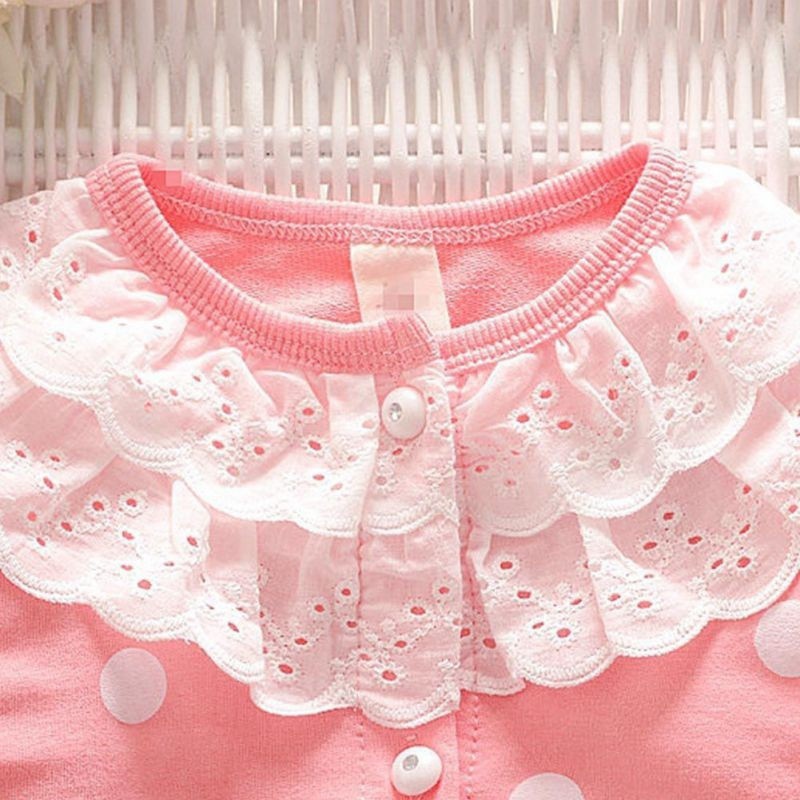 Áo khoác cotton đính ngọc trang trí ren hoa xinh xắn cho bé