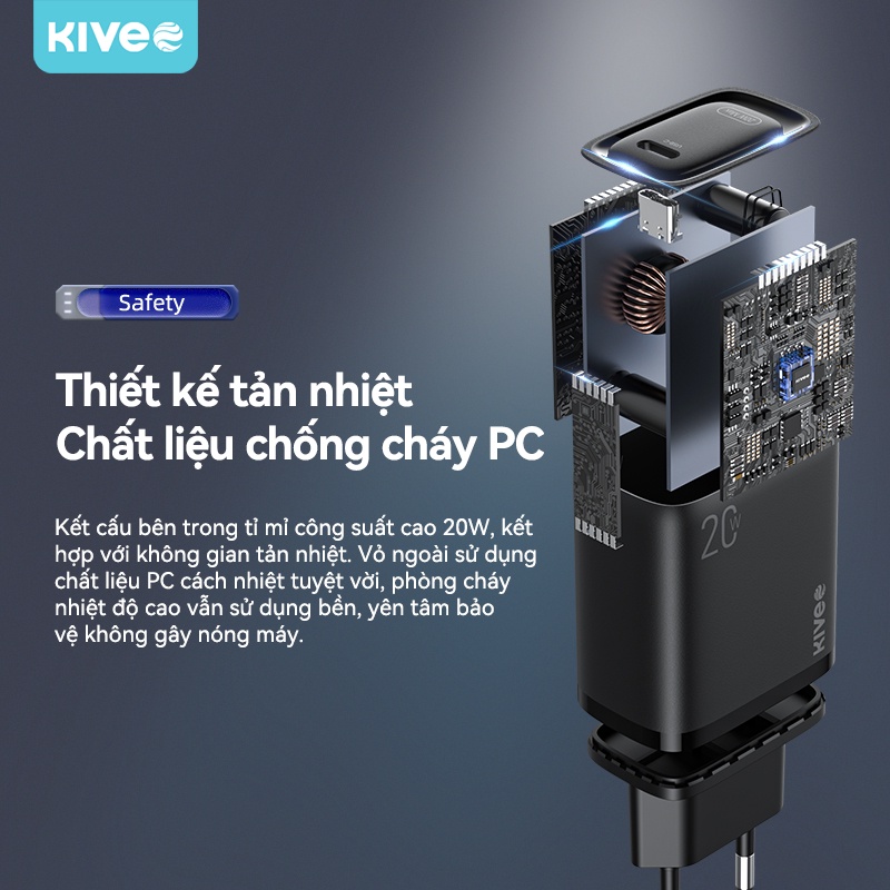 Củ sạc nhanh KIVEE sạc nhanh PD 20w cho Apple iPhone 12 Pro Max 11 XS Max XR Samsung Xiaomi Huawei