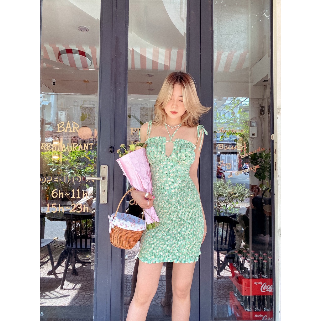 Đầm xanh hoa nhí 2 dây xẻ ngực Liana Dress Gem Clothing SP060652