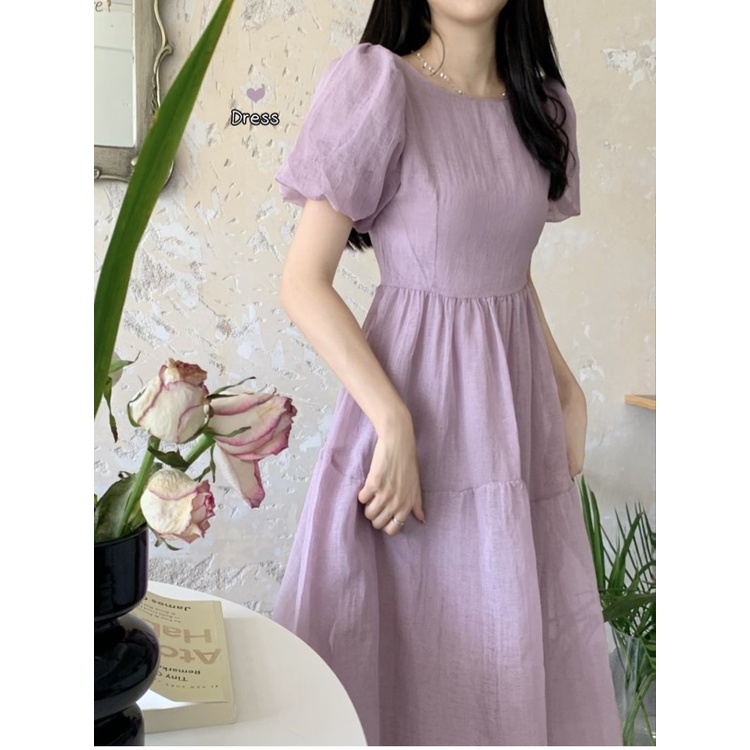 Đầm Ngắn Dáng Chữ A Màu Tím Phong Cách Thời Trang Hàn Quốc Dành Cho Nữ