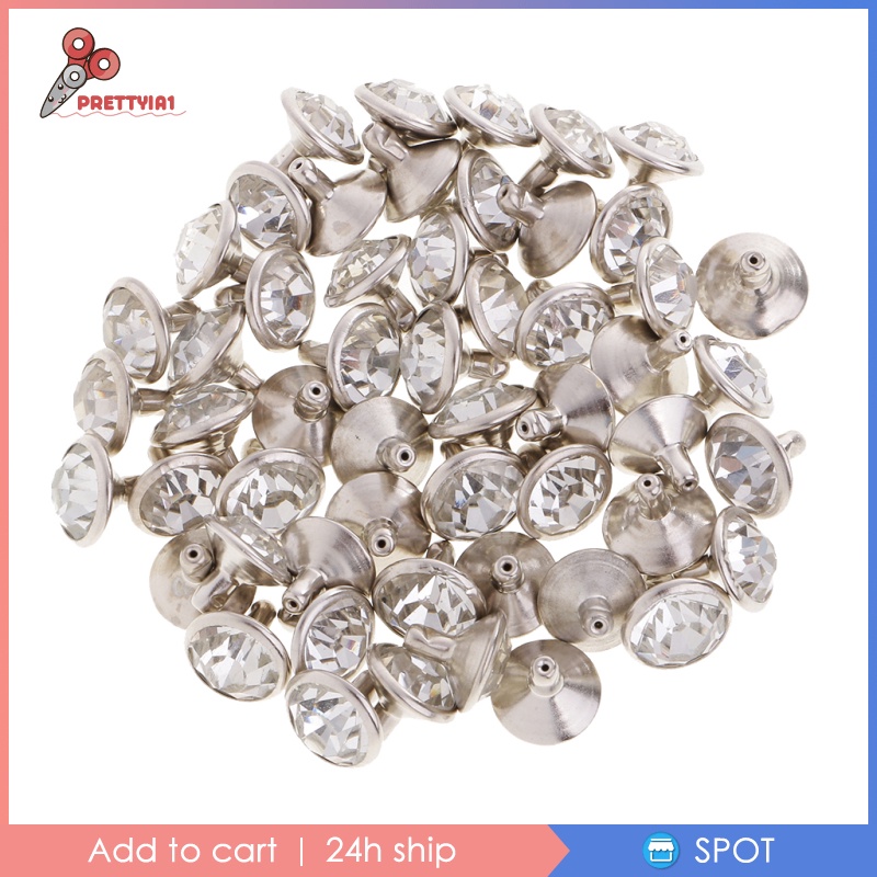 1 [Prettyia] 50x Nút Đinh Tán Đính Kim Cương Giả Trang Trí Túi Xách / Vò