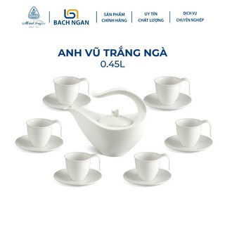 Bộ Ấm Trà Gốm Sứ Minh Long Anh Vũ Trắng Ngà 0.45L hàng đẹp, cao cấp, sang trọng đãi khách, quà tặng - 6 tách