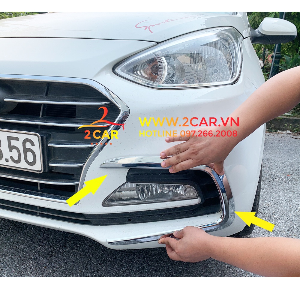 Ốp viền đèn gầm trước, sau xe Huyndai I10 sedan - đuôi dài 2017-2020 mạ crom cao cấp