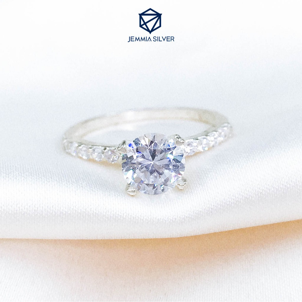 [Mã WAFAST hoàn 20% tối đa 100k xu đơn 250k] Nhẫn bạc nữ Jemmia viền mảnh đính đá - 757