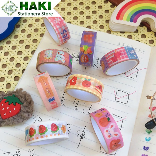 Washi tape cute HAKI, băng dính washi tape trang trí sổ butllet journal giá rẻ BD01