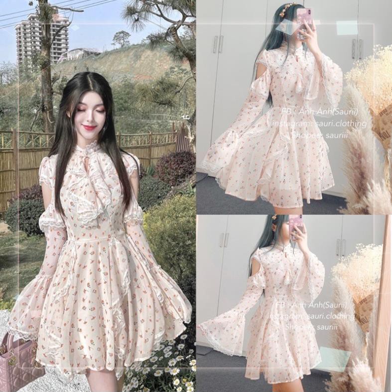 SẴN🖤Đầm xoè voan hoa nhí ulzzang tiểu thư công chúa xinh xắn nhẹ nhàng dạo phố |Váy bánh bèo khoét vai vintage retro  ྇