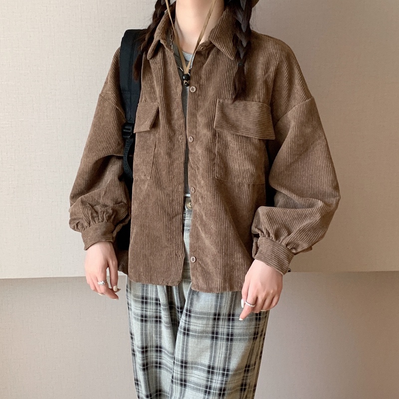 ZHELIHANGFEI Áo Khoác Tay Dài Cổ Bẻ Dáng Rộng Lưng Cao Kiểu Retro Cá Tính