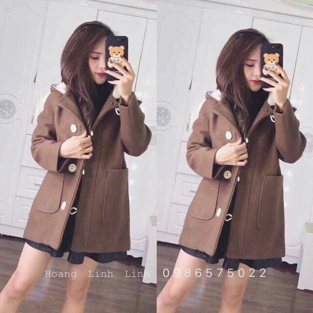 Áo dạ khuy sừng pha mũ