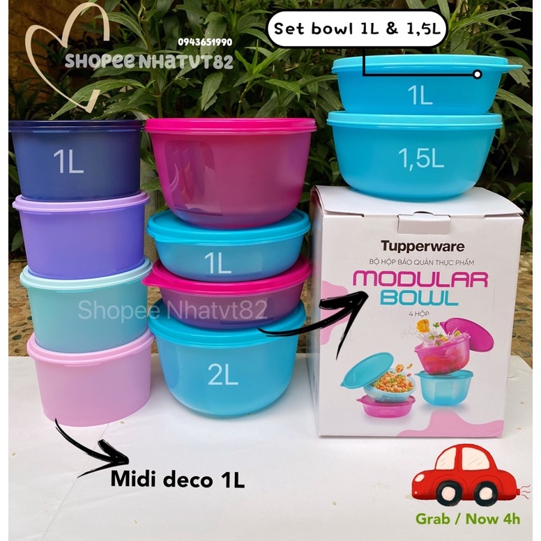 hộp bát tròn kín khí kín nước Tupperware modular bowl 1L / 1,5L / 2L midi deco