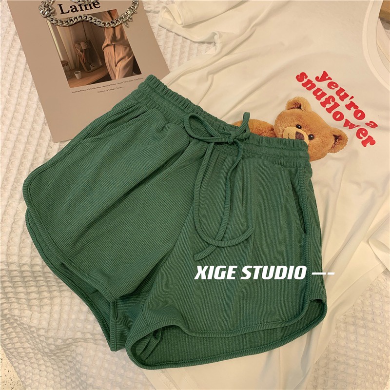 Quần short thể thao SUXI lưng cao ống rộng màu trơn dễ phối đồ thời trang mùa hè cho nữ