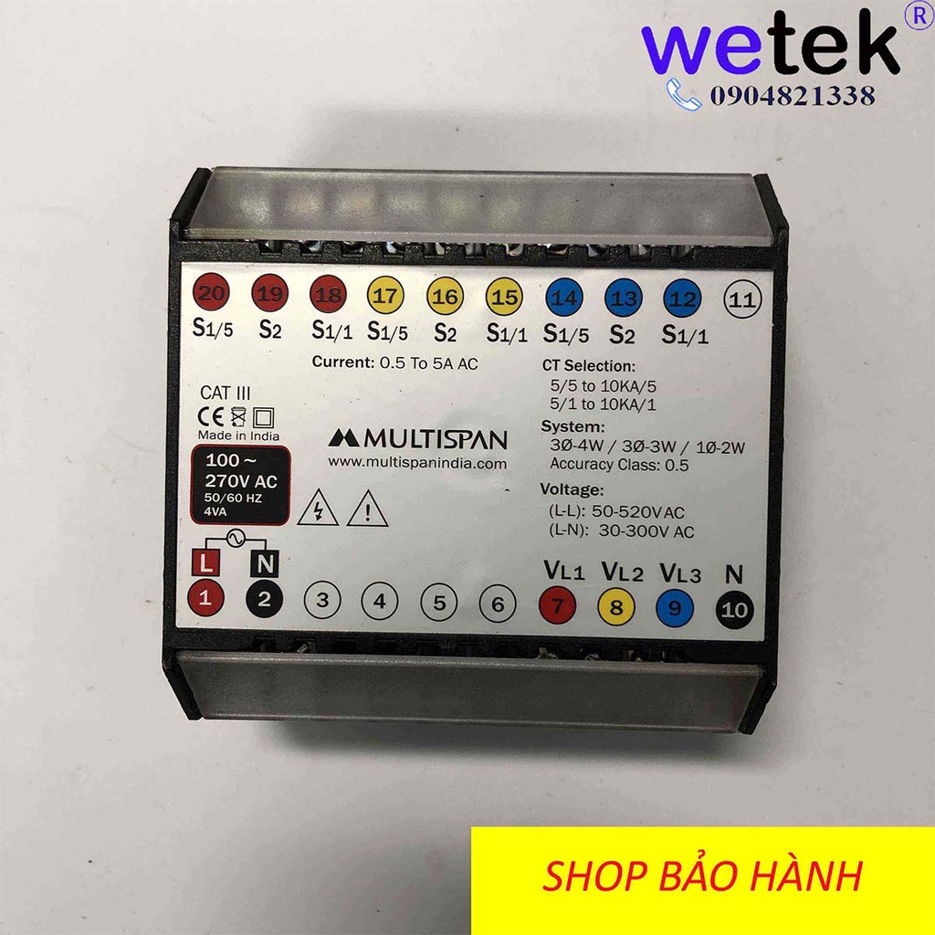 Mutltispan VAF-16 Đồng hồ đo dòng, áp 3 pha hiện thị đồng thời, 10 thông số, LED siêu sáng,  cấp cx 0.5, 100Vac~270Vac