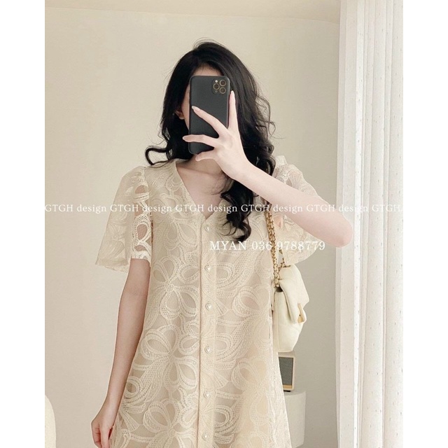 Đầm ren hai lớp đuôi cá dáng dài tiểu thư nhẹ nhàng, váy phom suông dễ mặc