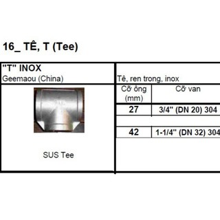 [Tê] T inox 304 phi 27 phi 42 nối ren trong
