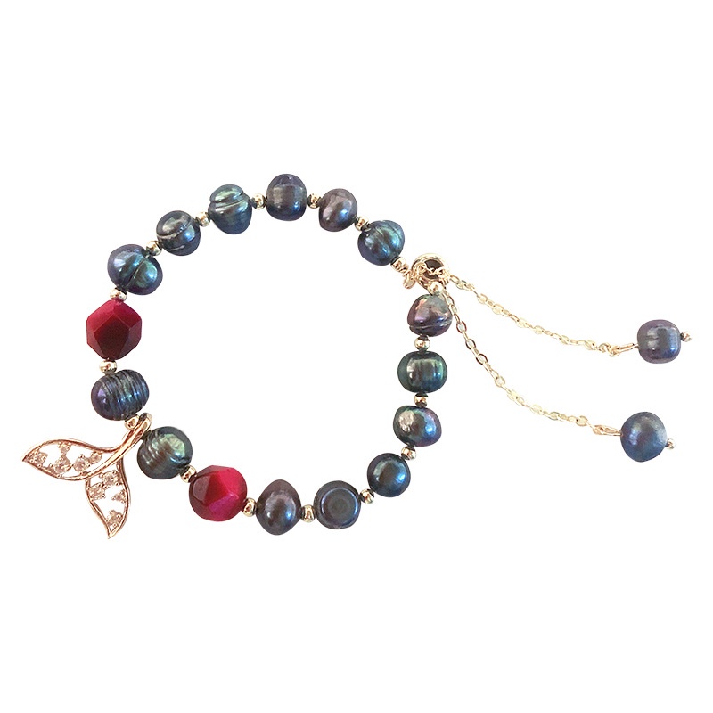 Vòng Tay Ngọc Trai Đen Tinh Tế Mặt Hình Tiên Cá Tinh Tế Cho Nữ