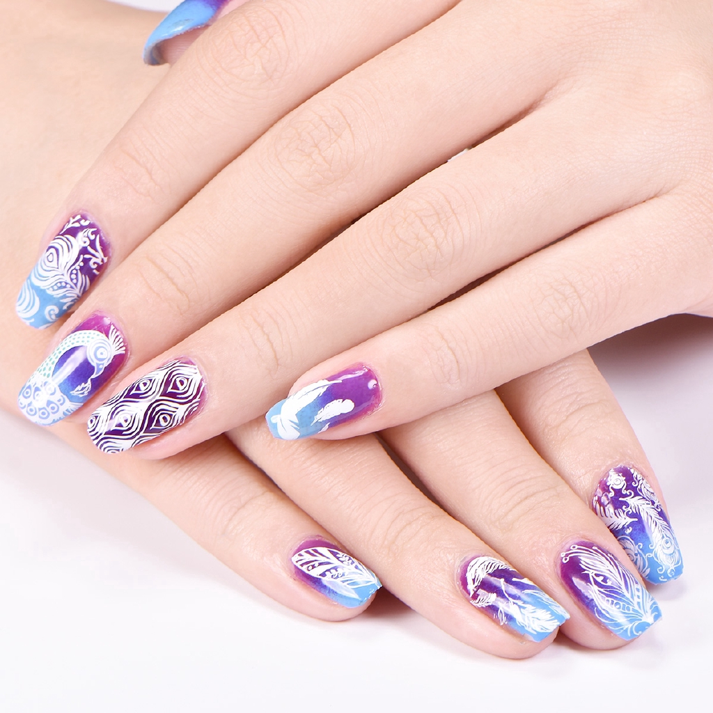 [Hàng mới về] Khuôn dập họa tiết chim công và lông chim công nghệ thuật dùng để trang trí móng