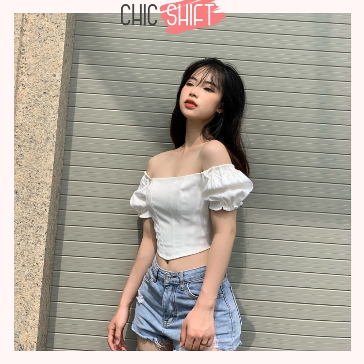 Áo croptop dáng corset tay bồng tôn eo hot trend