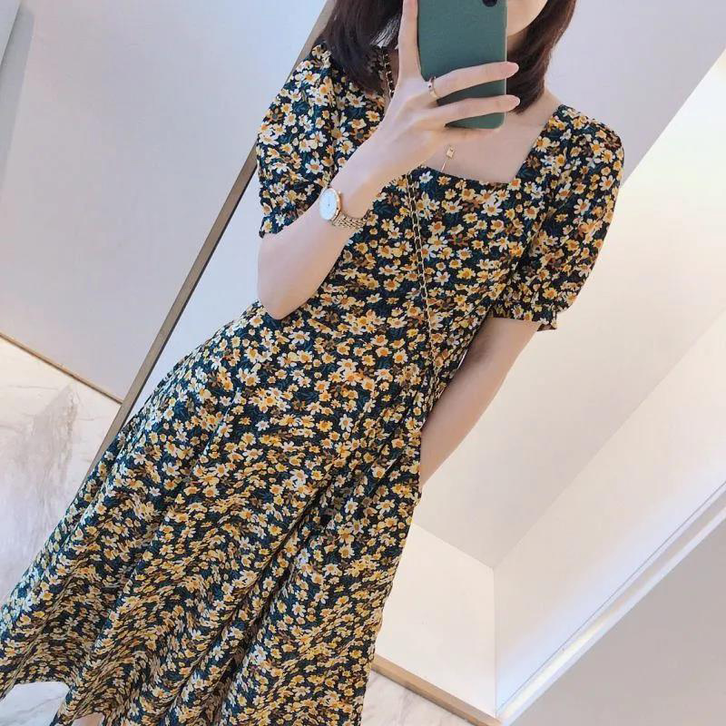 Đầm tay ngắn ZXYOUPING cổ vuông họa tiết hoa size s-xxl