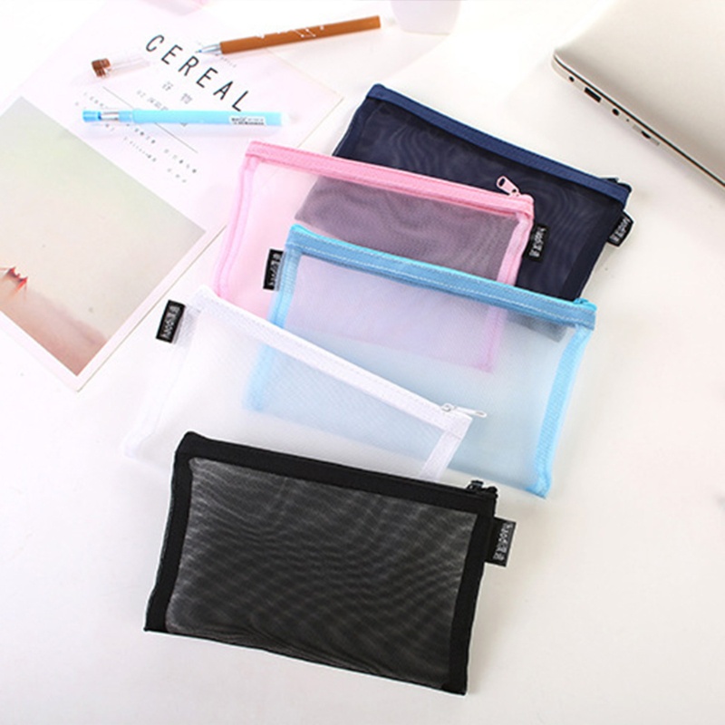 Túi Lưới Đựng Bút Chì / Đồ Trang Điểm Hai Ngăn Có Khóa Kéo Nhỏ Gọn Mới Lạ