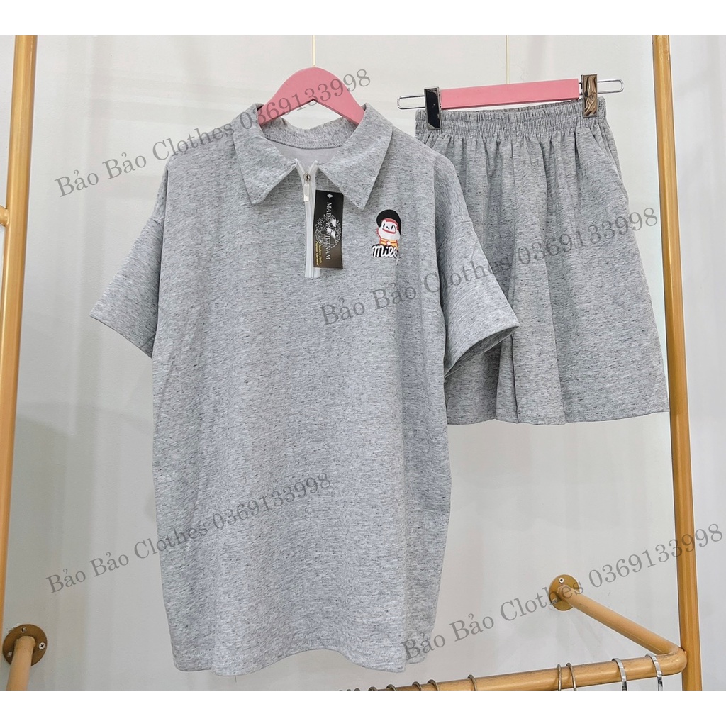 Bộ Đùi Nam Nữ Form Polo Khóa Cổ Cô Gái Hàn Quốc- Bộ Đùi Tay Lỡ  Dày Mịn Thoáng Mát Thiết Kế  Kiểu Dáng Năng Động