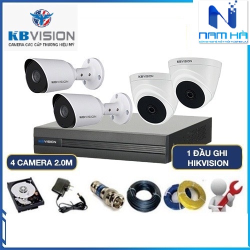 Combo 4 Camera KBVISION Full HD 1080p 2.0 Megapixel + Đầu ghi 4 kênh KBVISION 1080N