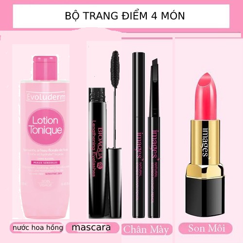 Bộ trang điểm cơ bản bioaqua 4 món có nước hoa hồng