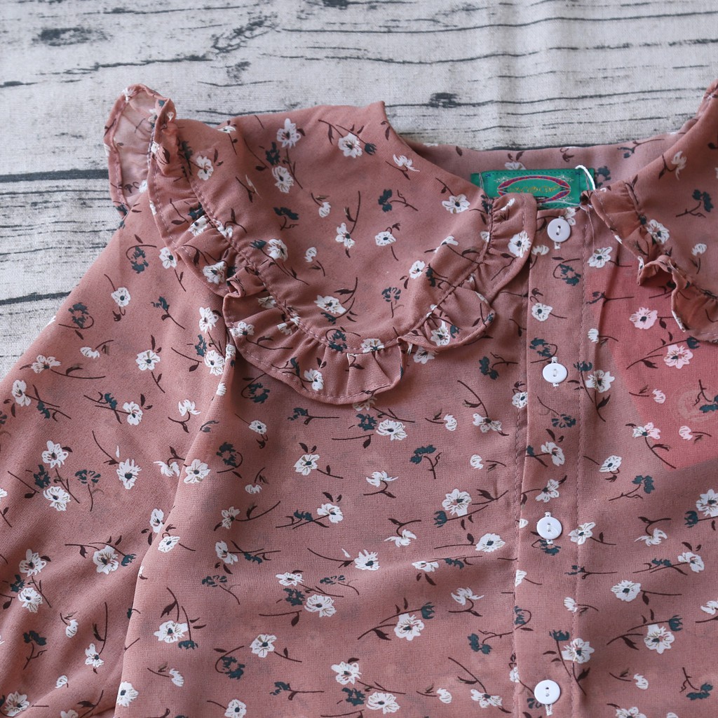 ÁO SƠ MI VOAN HOA NHÍ CỔ BÈO TAY BỒNG