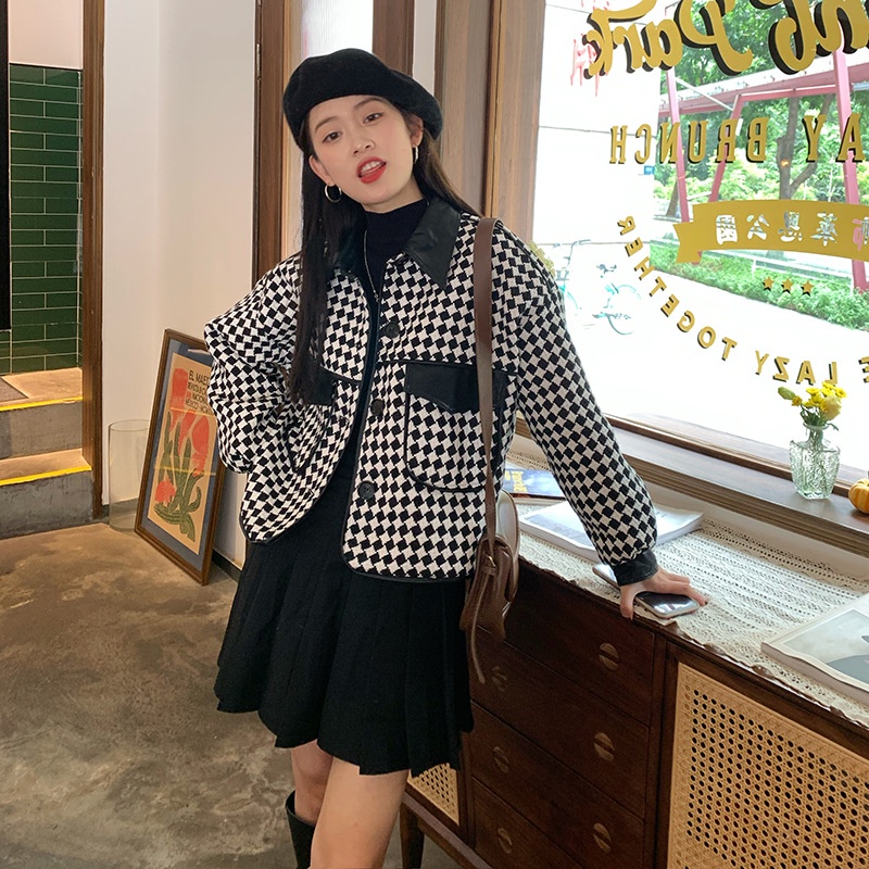 Áo khoác ngắn IELGY Xiaoxiangfeng kẻ sọc caro chất lượng cao cho nữ