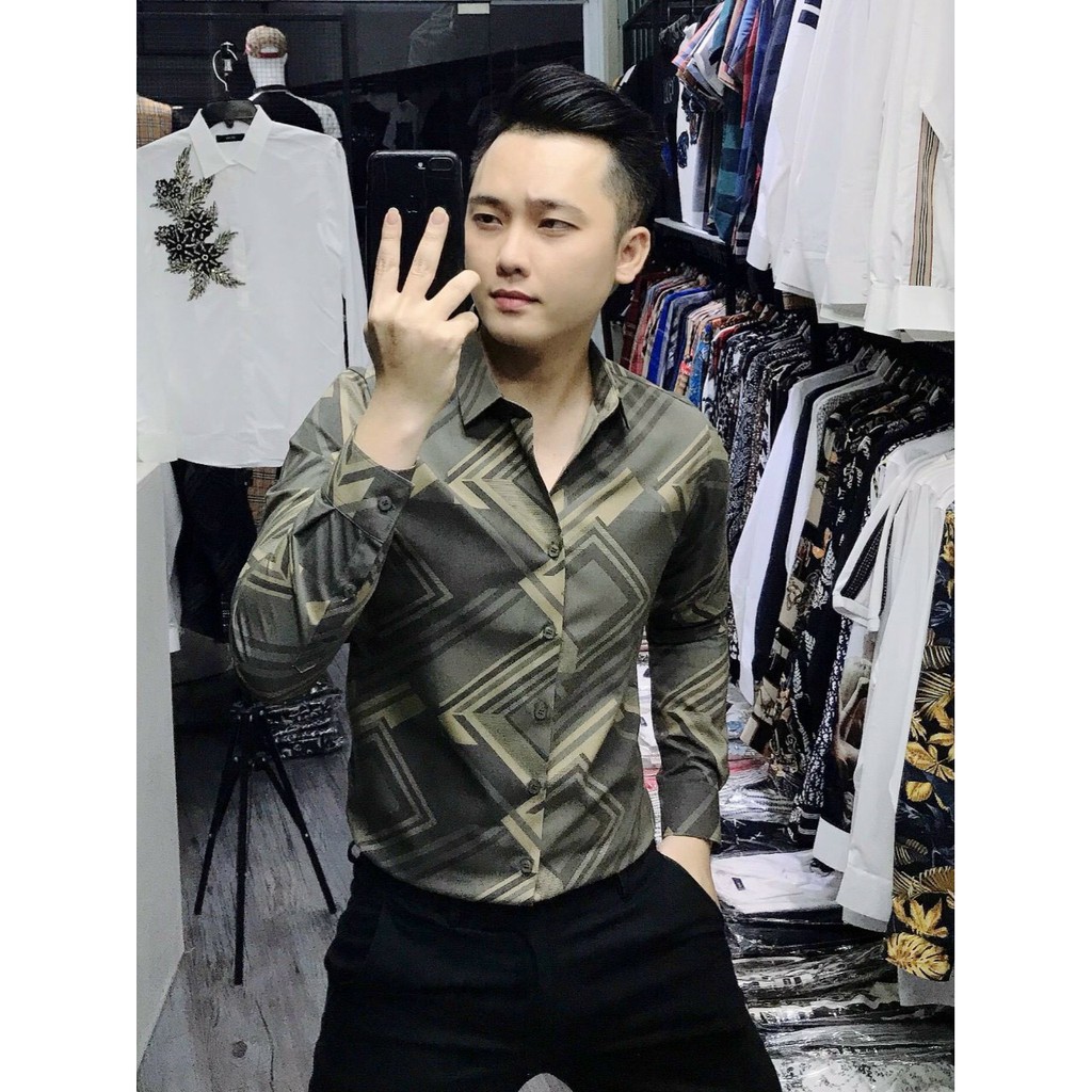 Áo Sơ Mi Nam Dài Tay Vải Lụa Cao Cấp, Áo Sơ Mi Họa Tiết Kẻ Ô Dáng Ôm Form Body