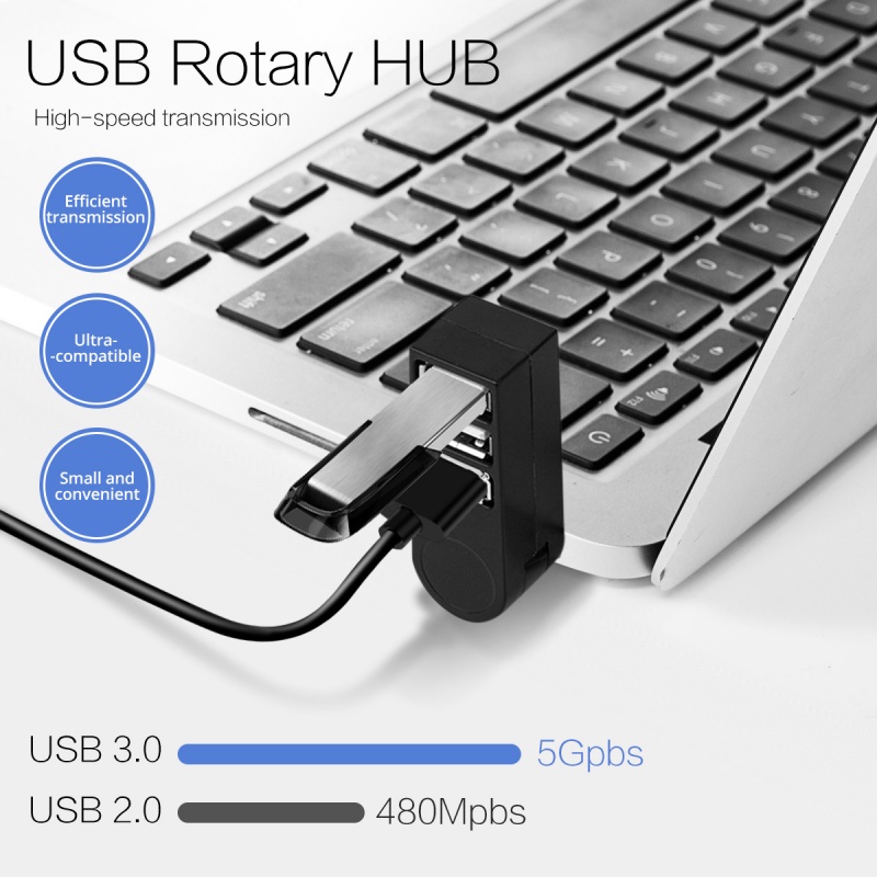 Hub chuyển đổi chia truyền dữ liệu FONKEN 3 cổng USB 3.0 tốc độ cao xoay được mini phổ biến cho laptop táo Pro máy tính