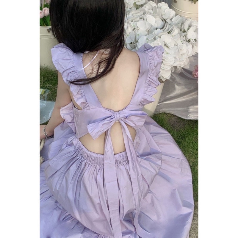 Đầm  Hở Lưng Cột Nơ Sau Màu Tím Pastel Nhẹ Nhàng Dễ Thương