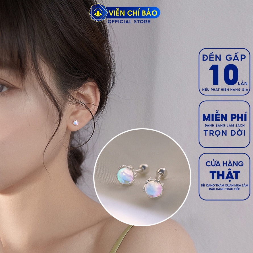 Bông tai bạc nữ đá mặt trăng Moonstone lấp lánh chất liệu bạc 925 thời trang phụ kiện trang sức nữ Viễn Chí Bảo B400223