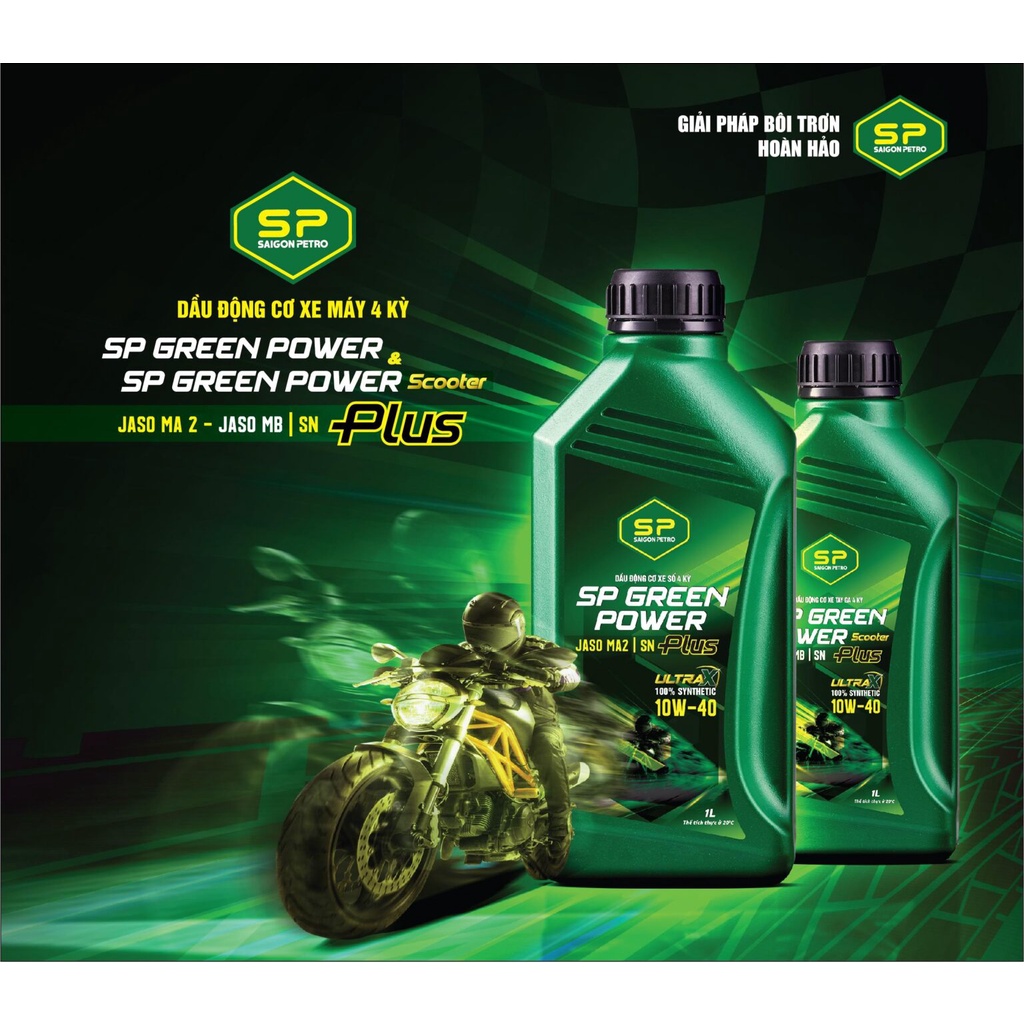 Dầu Nhớt Xe Số 1L - ...-1L4  - SAIGONPETRO - SP Green Power Plus SN 10W40 100% synthetic