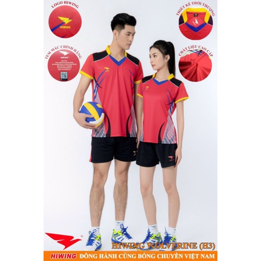 Bộ quần áo bóng chuyền nam nữ Hiwing chính hãng màu đỏ