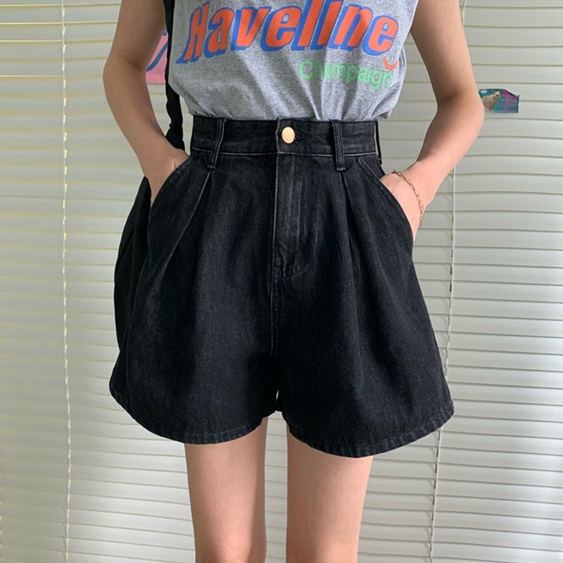Quần Short Denim Lưng Cao Ống Rộng Thời Trang Dành Cho Nữ