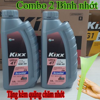 Combo 2 Bình Nhớt xe máy tay ga Kixx 10w40 dòng bán tổng hợp nhập khẩu Hàn Quốc 0.8L tặng phểu thay nhớt